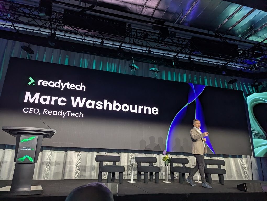 Marc Washbourne on stage delivering the CEO keynote